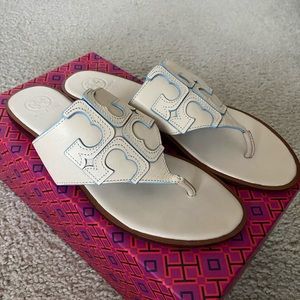 Tory Burch Jaime Leather Full Logo Thong Sandals